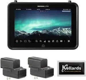 Atomos Shogun Ultra 7-Inch HDR Monitor-Recorder 8K Raw Bundle with Genaray 2 x NP-F770 4400mAh Batteries & 2 x Compact Chargers Kit and Anti-Static Screen Cleaning Wipes