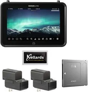 Atomos Shogun Ultra 7-Inch HDR Monitor-Recorder 8K Raw Bundle with Genaray 2x NP-F770 4400mAh Batteries & 2x Compact Chargers Kit, AtomX SSDmini (1TB) and Screen Cleaning Wipes