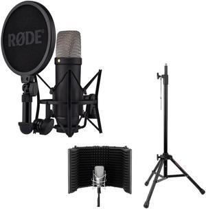 Rode NT1(Black) 5th Generation Hybrid Studio Condenser Microphone Bundle with Desk/mic Stand Reflection Filter and Reflection Filter/tripod Micstand