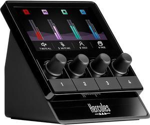 Hercules Stream 100, Audio Mixer for Content Creators, Up to 8 Tracks, LCD Screen, High Resolution Encoders, 4 Actions Buttons and Customizable Interface. Compatible with PC.