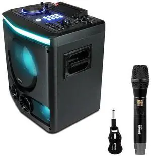 Gemini Sound GPK-800  2400W Home Karaoke Party Speaker with Bluetooth, USB & FM Radio Bundle with Gemini GMU-M100 Handheld UHF Wireless Microphone System with Plug-In Receiver