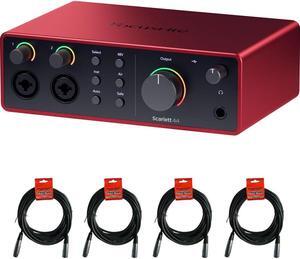 Focusrite Scarlett 4i4 USB-C Audio/MIDI Interface (4th Generation) Pair with 4x XLR - XLR Cable