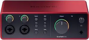 Focusrite Scarlett 4i4 USB-C Audio/MIDI Interface (4th Gen) Bundle with Studio Monitor Headphones, MXL 550/551 Microphone Ensemble Kit, Pop Filter, Mic Stand, Headphone Holder and 2x XLR Cable