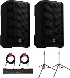 Electro-Voice EVERSE 12 Weatherized Battery-Powered Loudspeaker with Bluetooth Audio and Control Black (Pair) Bundle with Auray Steel Speaker Stands with Case and 2x XLR cable