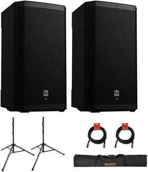 Electro-Voice ZLX-15P-G2 15" 2-Way 1000W Bluetooth-Enabled Powered Loudspeaker (Pair) Bundle with Auray SS-47S-PB Steel Speaker Stands with Carrying Case and 2x XLR Cable