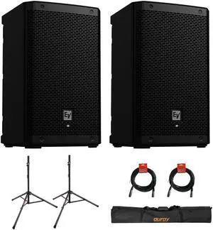 Electro-Voice ZLX-8P-G2 8" 2-Way 1000W Powered Loudspeaker with Bluetooth (Pair) Bundle with Auray SS-47S-PB Steel Speaker Stands with Carrying Case and 2x XLR Cable