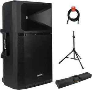 Gemini Sound GSP-2200: Elite 2200W 15" Active DJ PA Speaker with Bluetooth Stereo, Integrated 3-Channel Mixer Bundle with Steel Speaker Stand, Speaker Stand Bag and XLR Cable