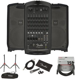 Fender Passport Venue Series 2 Portable Powered PA System Bundle with Fender Compact Speaker Stands, with Bag, P-52S Microphone Kit and Professional Series Cable 15'