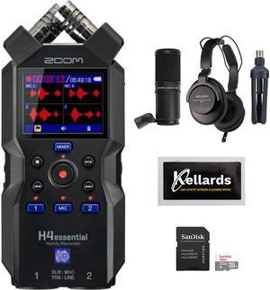 Zoom H4essential 4-Track 32-Bit Float Portable Audio Recorder Bundle with Zoom ZDM-1 Podcast Mic Pack, 16GB microSDHC Memory Card, and Kellards Cleaning Pack
