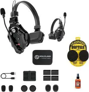 Hollyland Solidcom C1-2S Full-Duplex Wireless DECT Intercom System with 2 Headsets (1.9 GHz) Bundle with Headphone Softie Earpad Covers and Microphone Sanitizer Spray