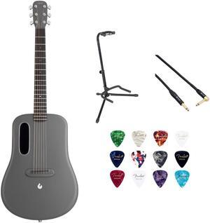 LAVA ME 4 Carbon 36 with Airflow Bag Space Grey w/ Rok-It Tripod Guitar Stand, Kopul PREM Performance Series Right Angle Cable and Celluloid Guitar Picks Shape Medium 12-Pack Bundle