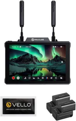 Hollyland Pyro 7 Wireless Video Transmitter & Receiver Bundle with GVM NP-F750 4400mAh Batteries with Travel Chargers (Set of 2), Anti-Static Screen Cleaning Wipes (5-Pack)