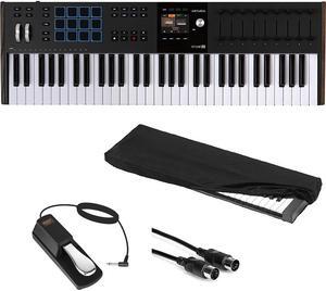 Arturia KeyLab 61 mk3 Professional MIDI Controller and Software (Black) Bundle with Auray FP-P1L Sustain Pedal, Medium Keyboard Dust Cover, and 10' Black Midi cable