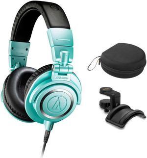 Audio Technica PROFESSIONAL MONITOR HP ICE BLUE Bundle with Auray UHC-725 Universal Headphone Case, Auray Headphone Holder With Padded Cradle and Adjustable Angle