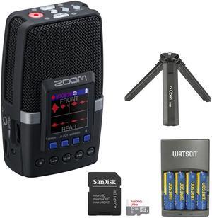 Zoom H2 essential Multi-Mic Handy Recorder (ZH2E) Bundle with Oben TT-610B Aluminum Tabletop Tripod, SanDisk 32GB Memory Card and Watson 4-Bay Charger with 4-Pack AA NiMH Rechargeable Batteries
