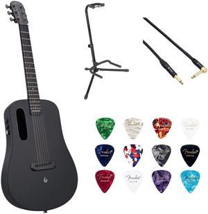 LAVA ME AIR Carbon 36" with Airflow BagSpace Black Bundle with Classic Celluloid Guitar Pick 351 Shape Medley 12-Pack, Rok-It Tripod Guitar Stand, Kopul Premium 3000 Male Instrument Cable