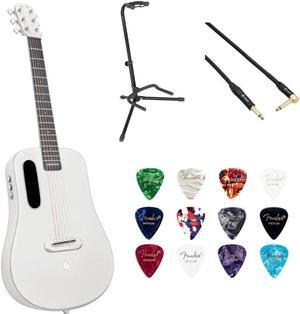 LAVA ME AIR Carbon 36" with Airflow BagSilver Bundle with Classic Celluloid Guitar Pick 351 Shape Medley 12-Pack, Rok-It Tripod Guitar Stand, Kopul Premium 3000 Male Instrument Cable