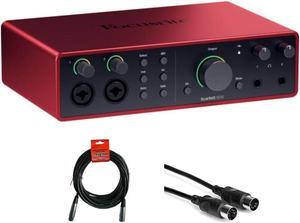 Focusrite Scarlett 16i16 USB-C Audio/MIDI Interface (4th Generation) Bundle with XLR- XLR Cable (2 Pack), Hosa Mid-310 Black 10 ft. Midi cable (2 Pack)