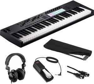 Novation Launchkey 61 MK4 USB MIDI Keyboard Controller (61 Keys) Bundle with HPC-A30 Studio Monitor Headphones, Universal Piano-Style Sustain Pedal, Keyboard Dust Cover and Midi cable 10' Black