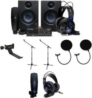 PreSonus AudioBox USB 96 Recording Bundle with Auray COHH-2 Headphone Holder, PST2 Height Microphone Stand (2 Pack), Pop Filter (2 Pack), PreSonus M7 Microphone, PreSonus HD7 Professional Headphones
