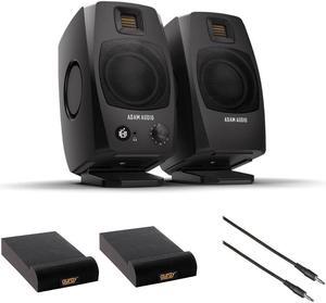 Adam Audio D3V(Black) Active Desktop Monitoring System Bundle with 2x Auray IP-S Isolation Pad for Studio Monitor and Comprehensive Stereo Mini Male to Stereo Mini Male Cable -6'