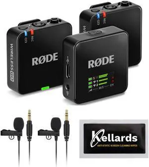 RODE Wireless GO (Gen 3) 2-Person Compact Digital Wireless Microphone Recorder Black Bundle with Rode Lavalier GO Microphone Systems (2 Pack), Kellards Cleaning Cloth