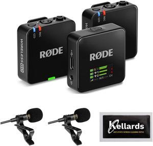 RODE Wireless GO (Gen 3) 2-Person Compact Digital Wireless Microphone Recorder Black Bundle with Grade Lavalier Lapel Microphone (2 Pack), Kellards Cleaning Cloth