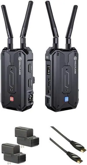 Hollyland Pyro H 4K HDMI Wireless Video Transmission System Bundle with Genaray 2 x NP-F770 4400mAh Batteries & 2x Compact Chargers Kit, Pearstone High-Speed HDMI to HDMI Cable with Ethernet Black