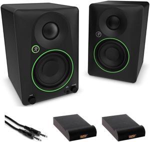 Mackie CR3.5BT Creative Reference Powered 3.5" Studio Monitors Black Bundle with Hosa Stereo 1/4" Male Phone to 1/4" Male Phone TRS Cable 10, Auray IP-S Isolation Pad for Studio Monitor (2-Pack)