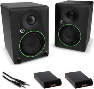 Mackie CR4.5 Creative Reference Powered 4.5" Studio Monitors Black Bundle with Hosa Stereo 1/4" Male Phone to 1/4" Male Phone TRS Cable 10, Auray IP-S Isolation Pad for Studio Monitor (2-Pack)