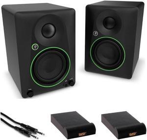 Mackie CR4.5BT Creative Reference Powered 4.5" Studio Monitors Black Bundle with Hosa Stereo 1/4" Male Phone to 1/4" Male Phone TRS Cable 10, Auray IP-S Isolation Pad for Studio Monitor (2-Pack)