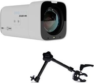 PTZOptics Studio 4K Camera with 12x Optical Zoom (White) Bundle with Delvcam VGRIP-2 LCD Monitor Multi-Arm Clamp Mount