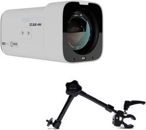 PTZOptics Studio 4K Camera with 20x Optical Zoom (White) Bundle with Delvcam VGRIP-2 LCD Monitor Multi-Arm Clamp Mount