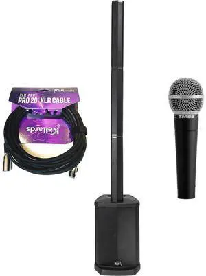 Gemini Sound WPX-2000TOGO Active Battery-Powered Column Speaker 1000W Bundle with Kellards XLR-P20T Pro 20 XLR Male to Female Cable 3-Pin Black, Polsen M-85 Professional Handheld Microphone Dark Gray