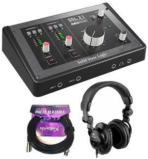 Solid State Logic SSL 2 MKII - 2x2 USB Audio Interface Bundle with Polsen HPC-A30 Closed-Back Studio Monitor Headphones and Kellards XLR-P20T Pro 20 ft XLR Microphone Cable, XLR Male to Female Cable