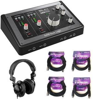 Solid State Logic SSL 2+ MKII - 2x4 USB Audio Interface Bundle with Polsen HPC-A30 Closed-Back Studio Monitor Headphones, 2x Kellards XLR-P20T Pro 20' XLR Cable and 2x MID-P10T Pro MIDI Cable 10'