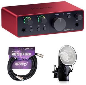 Focusrite Scarlett Solo USB-C Audio Interface (4th Gen) Bundle with Aston Microphones Element Microphone KIT and Kellards XLR-P20T Pro 20 ft XLR Microphone Cable, XLR Male to Female Cable 3-Pin