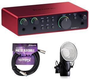 Focusrite Scarlett 2i2 USB-C Audio Interface (4th Gen) Bundle with Aston Microphones Element Microphone KIT and Kellards XLR-P20T Pro 20 ft XLR Microphone Cable, XLR Male to Female Cable 3-Pin