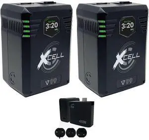 Core SWX XCell Micro-Sized Smart Battery (99Wh, V-Mount) (2 Pack) Bundle with Core SWX XPD-45 Universal 45W USB-C PD Wall Charger with Cable