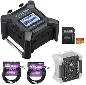Zoom F3 2-Input / 2-Track Portable Field Recorder with Pro Field Kit Bundle with 64GB microSDXC Memory Card, Mounting Plate for Zoom F3 and XLR-P20T Pro 20 ft XLR Microphone Cable