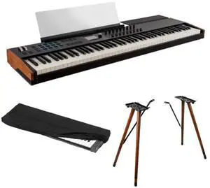 Arturia KeyLab 88 mk3 88-Key Hammer-Action Universal MIDI Controller (Black) Bundle with Arturia Wooden Legs for 88 MkII/PolyBrute Stand, Kaces KKC-LG Large Stretchy Keyboard Dust Cover