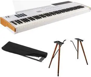 Arturia KeyLab 88 mk3 88-Key Hammer-Action Universal MIDI Controller (White) Bundle with Arturia Wooden Legs for 88 MkII/PolyBrute Stand, Kaces KKC-LG Large Stretchy Keyboard Dust Cover