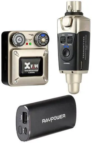 Xvive Audio U45 Wireless In-Ear Monitor System (5.8 GHz) Bundle with RAVPower Luster Series 6700mAh External Battery Charger (Black)