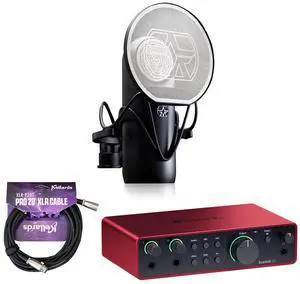Focusrite Scarlett 2i2 USB-C Audio Interface (4th Gen) Bundle with Aston Microphones Element Microphone KIT and Kellards XLR-P20T Pro 20 ft XLR Microphone Cable, XLR Male to Female Cable 3-Pin