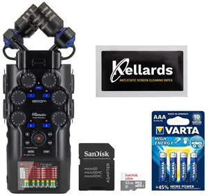 Zoom H6studio 6-Track Handy Recorder with 32-Bit Float Recording Bundle with SanDisk 32GB microSDHC MC with SD Adapter, Varta High Energy AAA 4 Pack, Anti-Static Screen Cleaning Wipes (5-Pack)