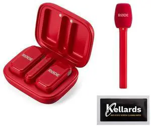 RODE Wireless Micro 2-Person Ultracompact with USB-C Connector Red Bundle with Rode Interview GO - Red, Anti-Static Screen Cleaning Wipes (5-Pack)