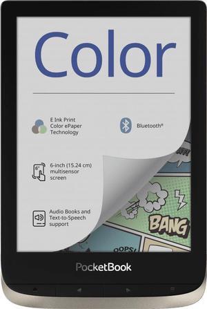 PocketBook Color (Moon Silver). Display: 6" E Ink Kaleido™; Dual Core (2×1 GHz); RAM: 1 GB; Flash memory: 16 GB; Wi-Fi; Bluetooth; Audio; Frontlight; Touchscreen; Battery: 1900 mAh (Li-Ion Polymer).