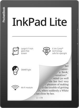 PocketBook InkPad Lite, 9,7" E Ink® Carta™ (825 × 1200), SMARTlight, Mist Grey, Dual Core (2×1 GHz), Operative memory: 512 MB, Flash memory: 8 GB, Accumulator: 2200 mAh