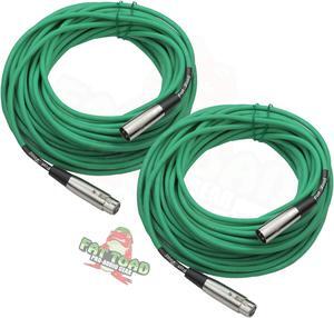 XLR Microphone Cables (2 Pack) by FAT TOAD | 50ft Pro Audio Green Mic Cord Patch Extension & Male to Female Lo-Z Connector | 20 AWG Shielded Wire & Balanced for Speakers, Recording Studio Mixer Gear