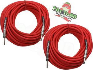 1/4" to 1/4 Male Jack Speaker Cables (2 Pack) by FAT TOAD | 50ft Professional Pro Audio Red DJ Speakers PA Patch Cords | Quarter Inch 12 AWG Gauge Wire for Amp, Music Studio Recording & Stage Gear